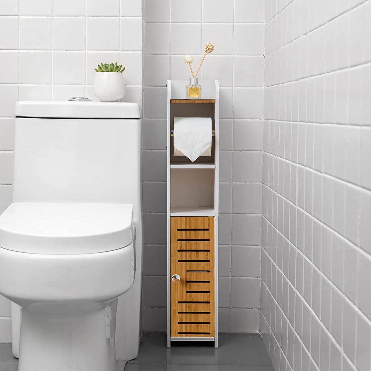 Toilet Paper Roll Holder for Bathroom with roller (Bamboo, 76cm) Tristar Online