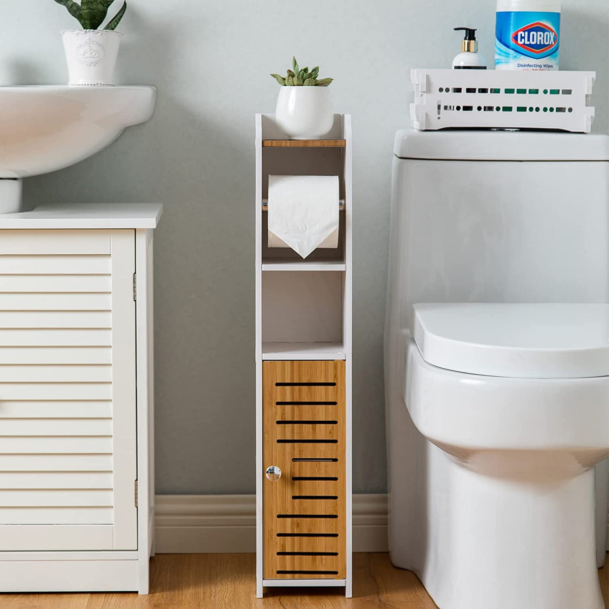Toilet Paper Roll Holder for Bathroom with roller (Bamboo, 76cm) Tristar Online