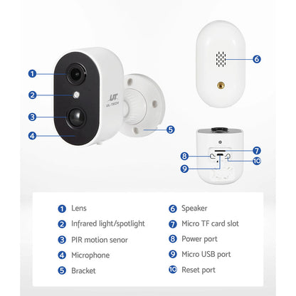 UL-tech 1080P Wireless Security IP Camera Rechargeable Outdoor CCTV Solar Panel Tristar Online