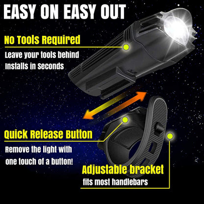 VIKUS Waterproof Rechargeable LED Bike Lights Set (2000mah Lithium Battery, IPX4, 2 USB Cables) Tristar Online