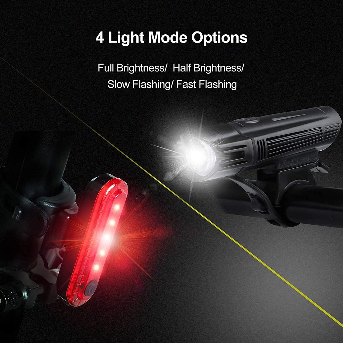 VIKUS Waterproof Rechargeable LED Bike Lights Set (2000mah Lithium Battery, IPX4, 2 USB Cables) Tristar Online