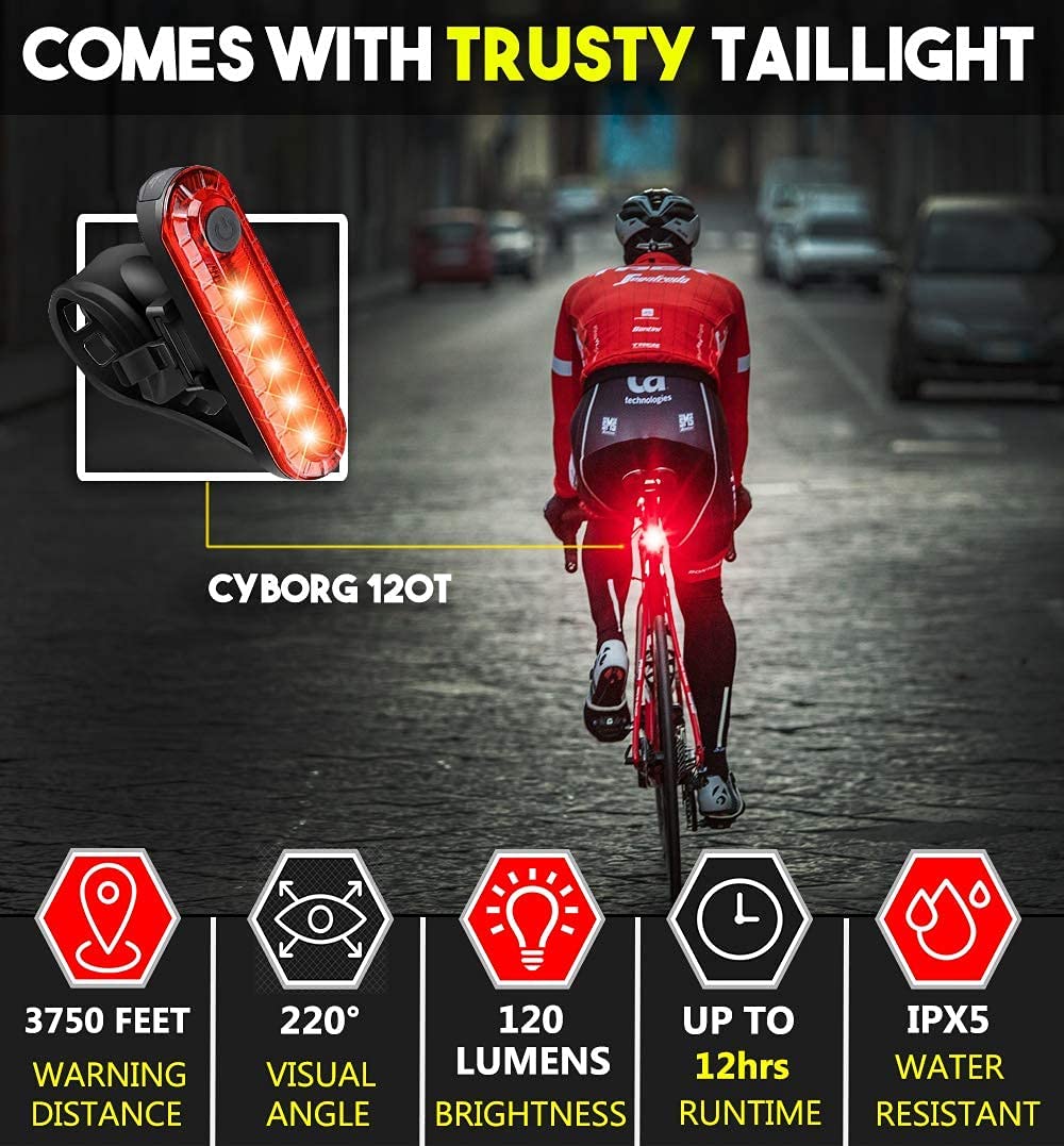 VIKUS Waterproof Rechargeable LED Bike Lights Set (2000mah Lithium Battery, IPX4, 2 USB Cables) Tristar Online