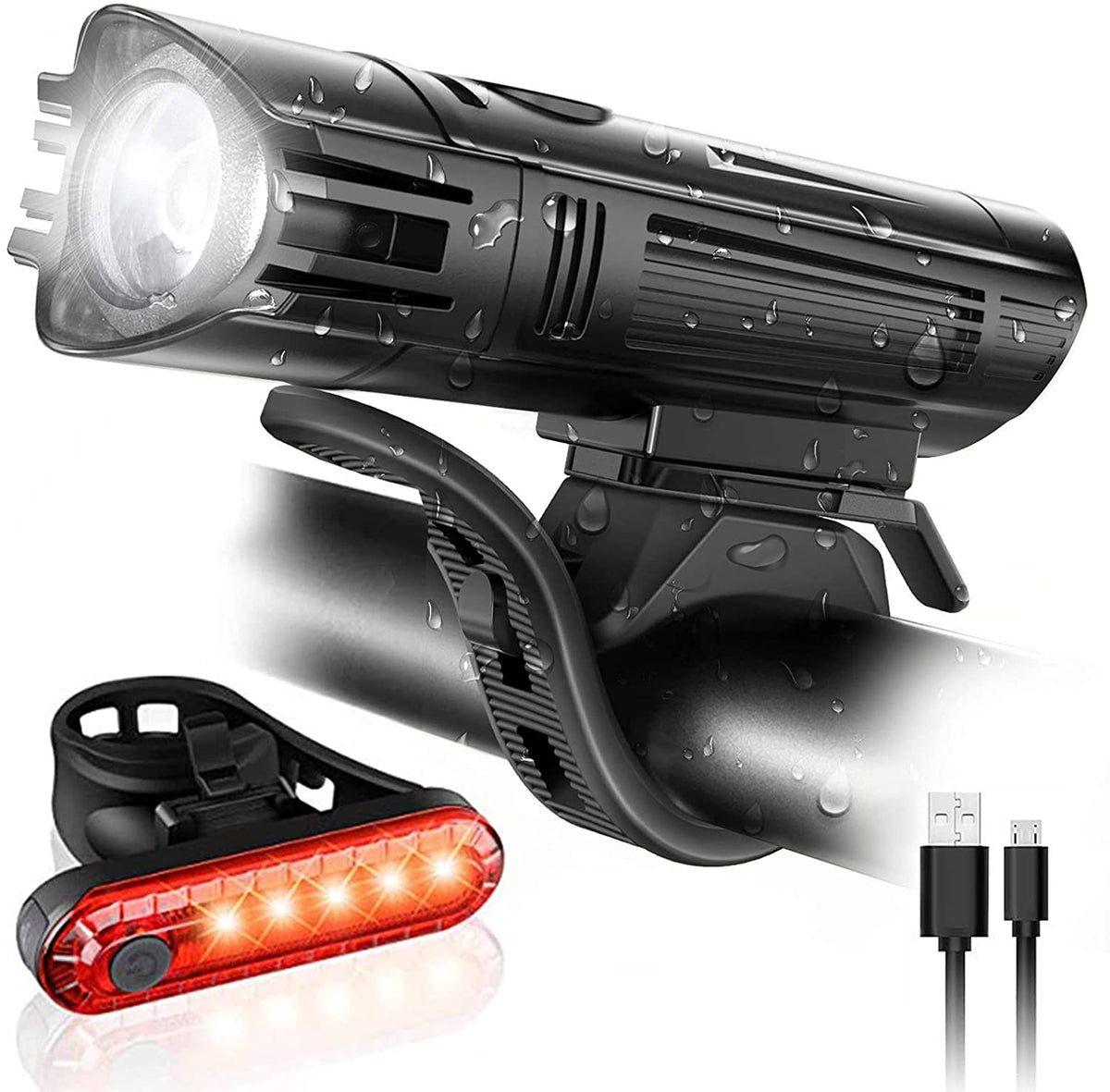 VIKUS Waterproof Rechargeable LED Bike Lights Set (2000mah Lithium Battery, IPX4, 2 USB Cables) Tristar Online