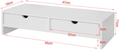 White Monitor Stand Desk Organizer with 2 Drawers Tristar Online