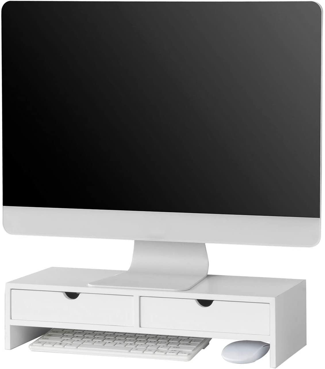 White Monitor Stand Desk Organizer with 2 Drawers Tristar Online
