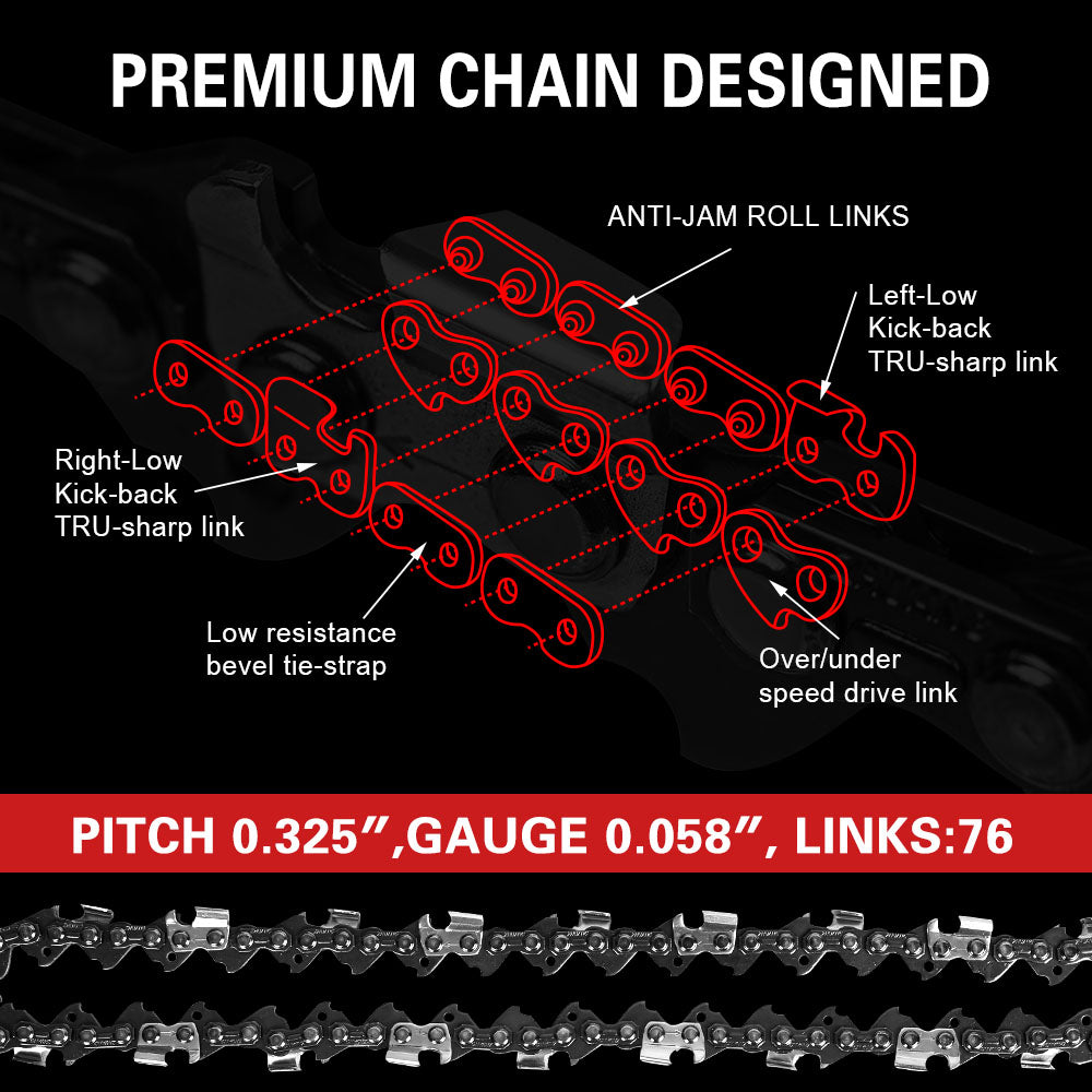 X-BULL 20'' Chainsaw Bar and Chain 0 .325 Pitch Gauge 76 Link Universal Tristar Online